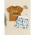 thumbnail image 3 of vera natura Toddler Boys Summer Outfits Letter Golf Car Print Short Sleeve T-Shirts Tops Elastic Waist Shorts 2Pcs Clothes Set, 3 of 8