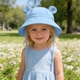 thumbnail image 2 of HAOTAGS Baby Bucket Hat, Cotton Sun Hat for Toddler Girls Fisherman Cap with Bowknot Adjustable Chin Strap Breathable Summer UV Protection Sky Blue Size 2T, 2 of 9