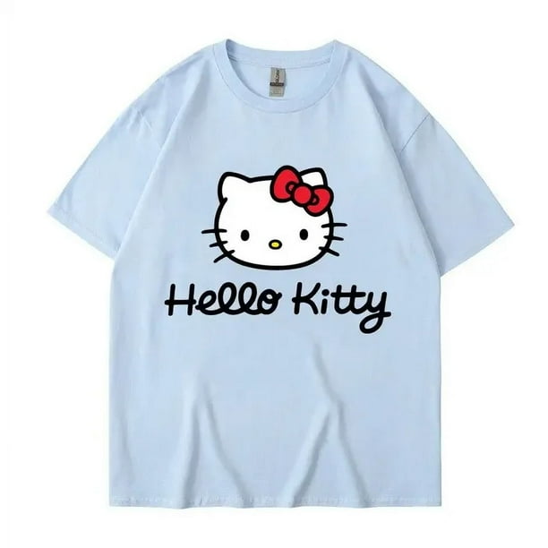 Camiseta de dibujos animados de Hello Kitty para hombre y mujer, camisa de manga corta 100% de algodón, Tops de moda, ropa para pareja, 2024