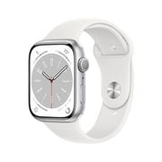 Apple Watch Series 8 [GPS 45 mm] Montre intelligente avec boîtier en aluminium argenté et bracelet sport blanc - M/L.
