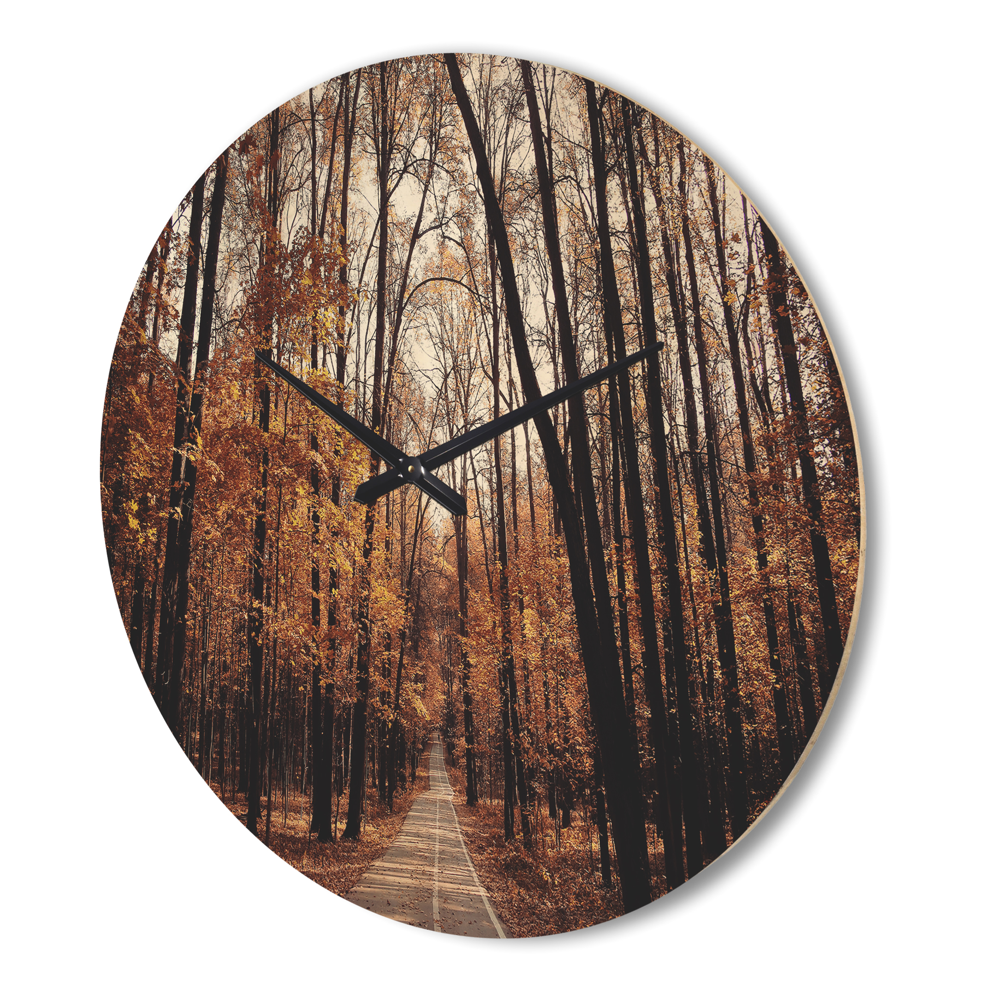 Designart 'Road in Golden Autumn Forest ' Modern Wood Wall Clock