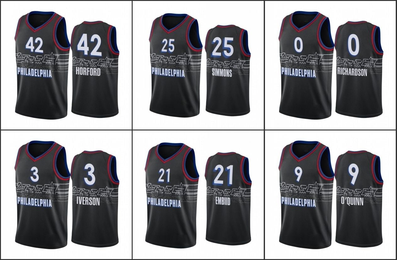 NBA_ Jersey Philadelphia 76ers''Men Kyle O'Quinn Joel Embiid Ben Simmons  Allen Iverson City Boathouse Row Jersey 