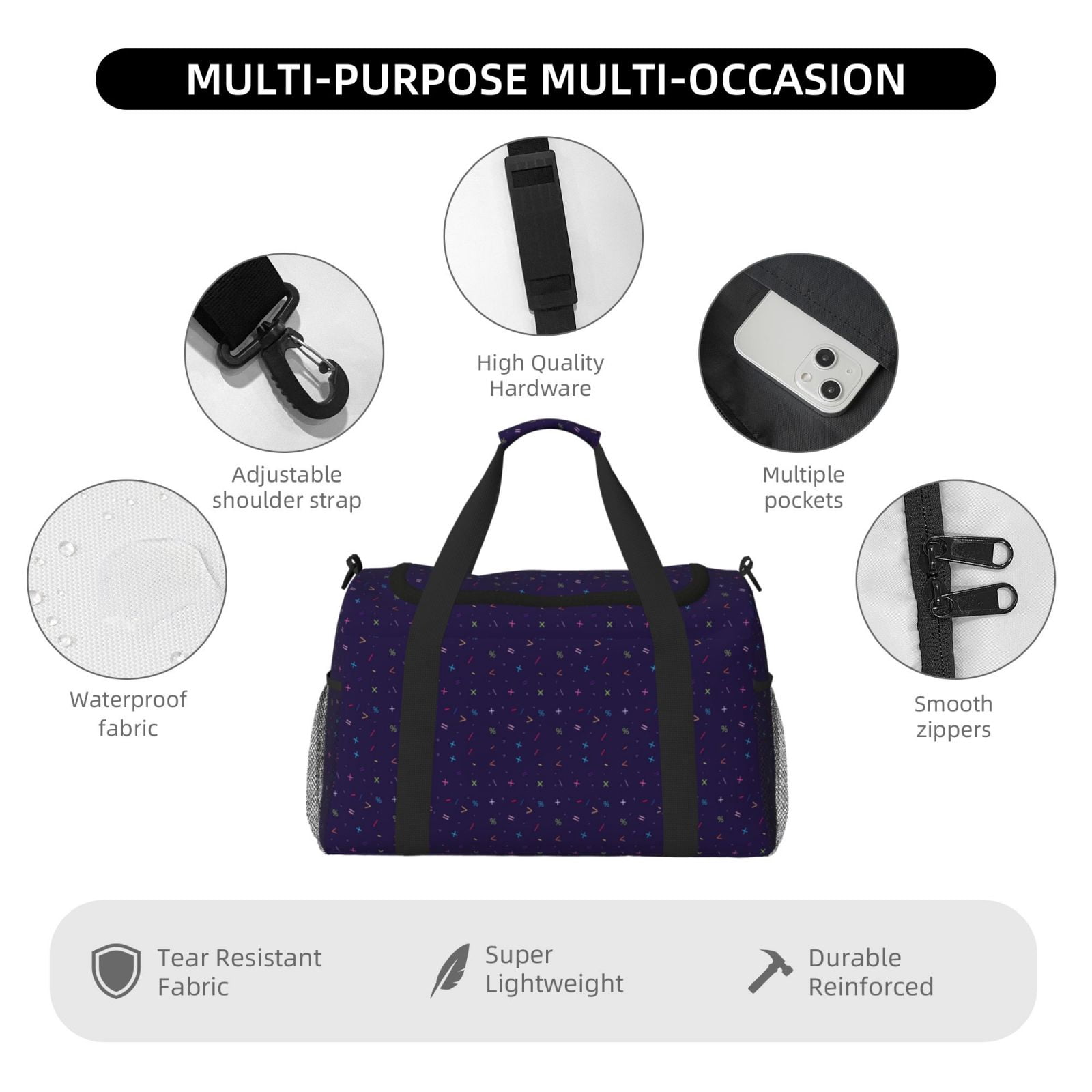Fuzoiu Mathematical Symbols Print Travel Duffle Bag,Carry On Tote Bags,Duffel Bag,Sport Gym Bag, Hospital Bag for Labor and Delivery, Overnight Bag,Luggage Bag