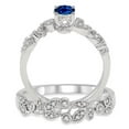 thumbnail image 3 of 2.50 Carat Blue Sapphire And Moissanite Diamond Engagement Ring Antique Flower Bridal Set on 10k White Gold, 3 of 3