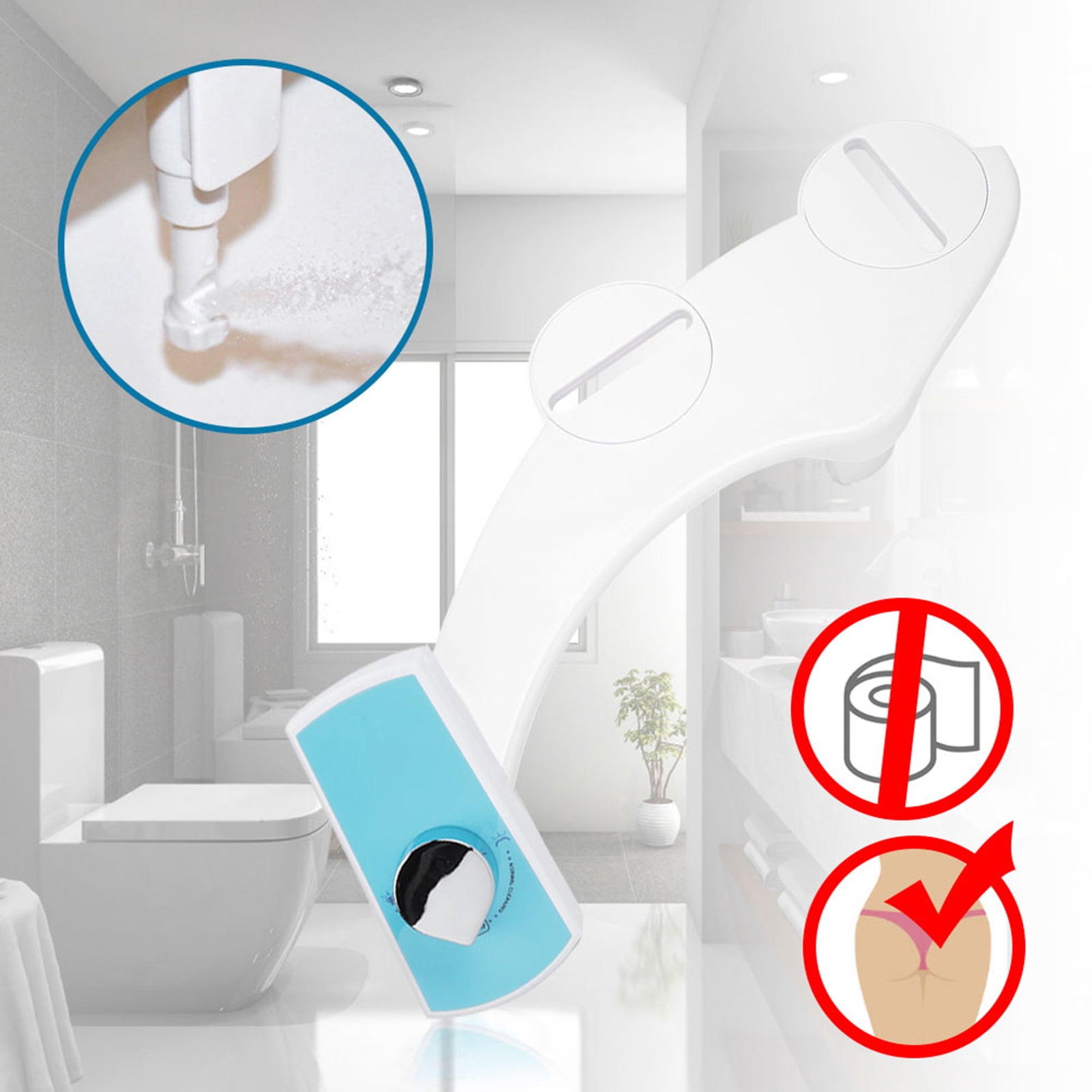 M Buder Non-Electric Bidet Toilet Seat Attachment with Hot and Cold Water Mechanical Spray, US Adapter Included, White
