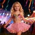 thumbnail image 2 of VNKIDY Girls Kids Elastic Waist Fluffy Tulle Tutu Skirt With Multicolored Pom Pom Trim For Holiday Party Wear Pink 1-2 Years, 2 of 6