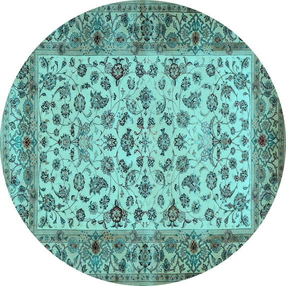 Ahgly Company Indoor Round Persian Light Blue Traditional Area Rugs, 7' Round