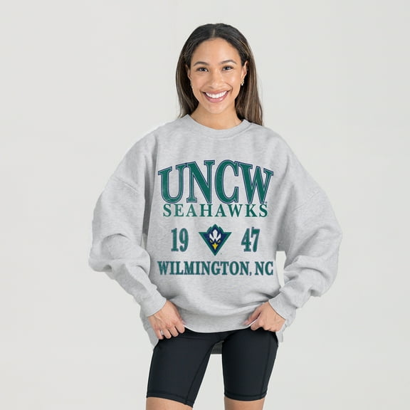 Women's Gameday Couture Ash UNC Wilmington Seahawks Premium Fleece Pullover Sweatshirt
