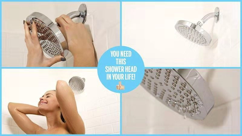 6 Inch High Pressure Rain Shower Head with Chrome Look, Silicone Nozzles Luxury Bathroom Shower Head