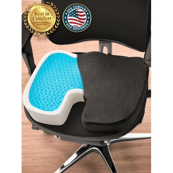 Seat Cushion W/ Cooling Gel for Tailbone Pain Relief (Black), Memory Foam Office Chair by Cozlow