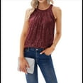 thumbnail image 1 of Tops de Lentejuelas con Cuello Halter para Mujer, Sin Mangas, Brillantes, Fruncidos, Fluidos y Brillantes, para Club, Fiestas. Vino Tinto L, 1 of 7