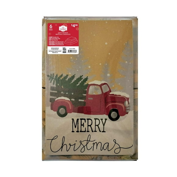 Holiday Time Christmas Printed Kraft Paperboard Folding Gift Boxes, 3 Assorted Sizes, 6 Count, by Holiday Time