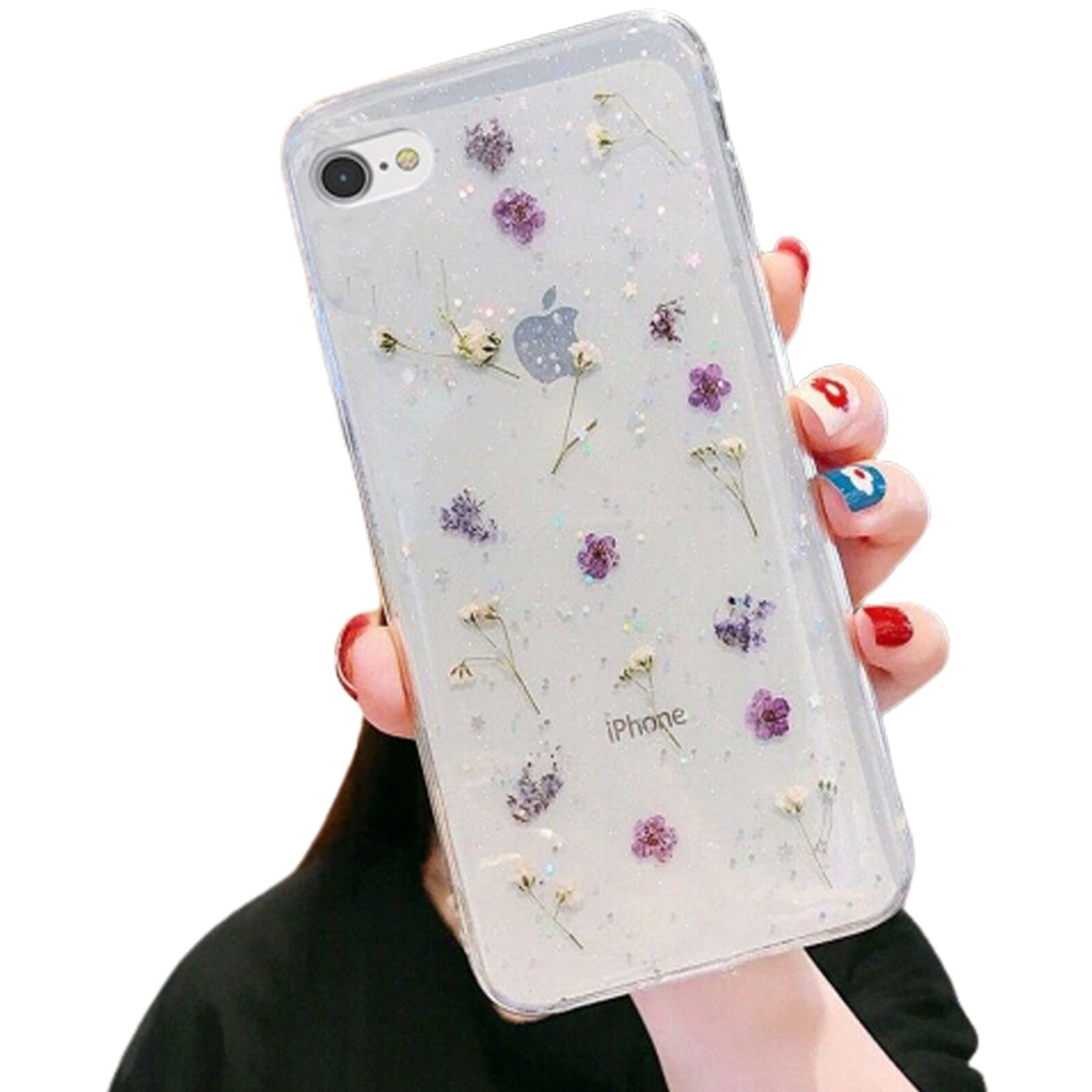 iPhone 7 Étui Fleur Sèche Liquide Pailleté Doux Mince Antichoc Étui Apple iPhone 7 Étui Étui - Violet