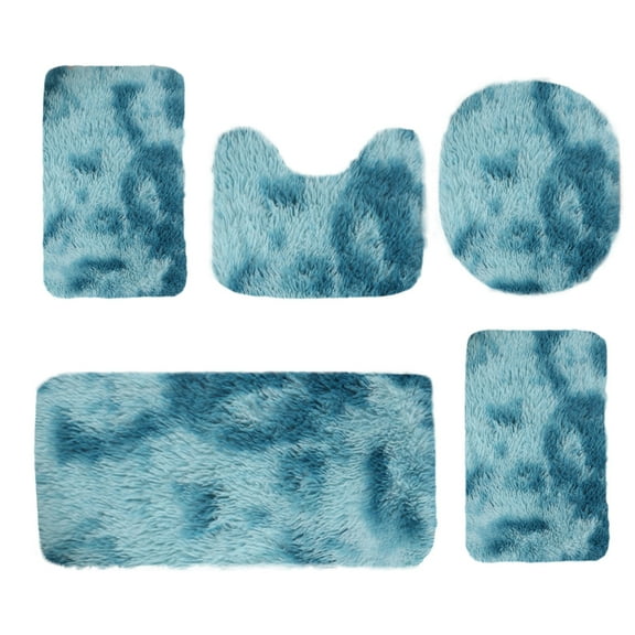 OAVQHLG3B Bathroom Rugs Sets 5 Pcs, Black Toilet Seat Cover and Rug Set, Super Plush Soft Water Absorbent Runner Rugs, Bath Mats for Bathroom Non Slip, Machine Washable