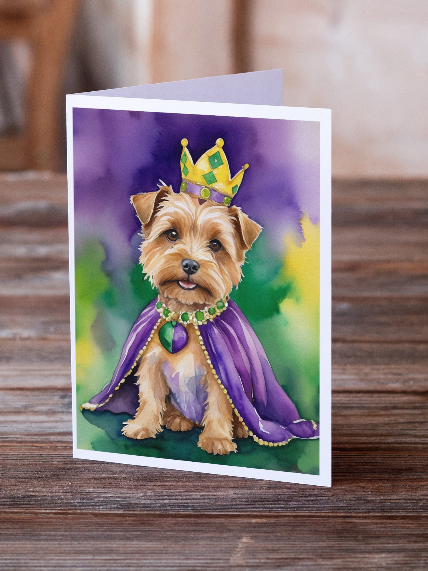 Norfolk Terrier King of Mardi Gras Greeting Cards Pack of 8 7 in x 5 in