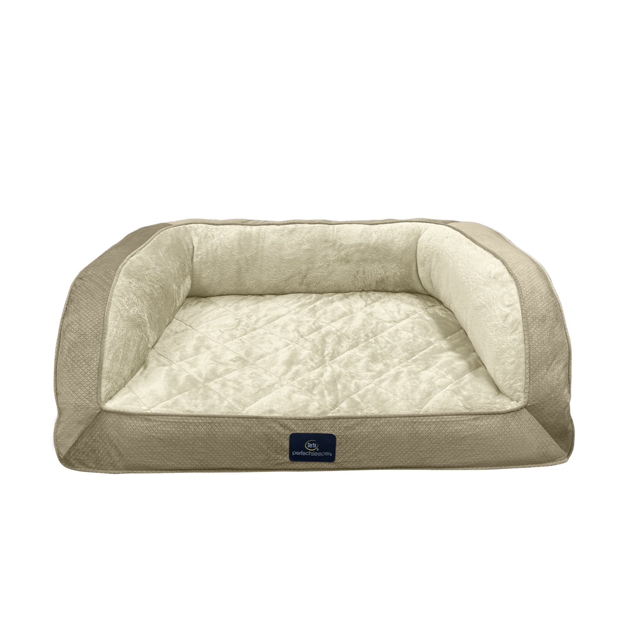 Serta Quilted Orthopedic Bolster Couch Cat & Dog Bed, Tan, Large