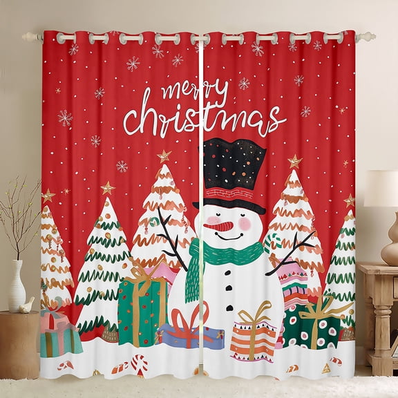 Manfei Kawaii Snowman Curtains Pack of 2 (42x84 Each) for Kids, Christmas Tree Gifts Curtains Blackout, Merry Xmas Bedroom Curtains, Luxury Room Decor