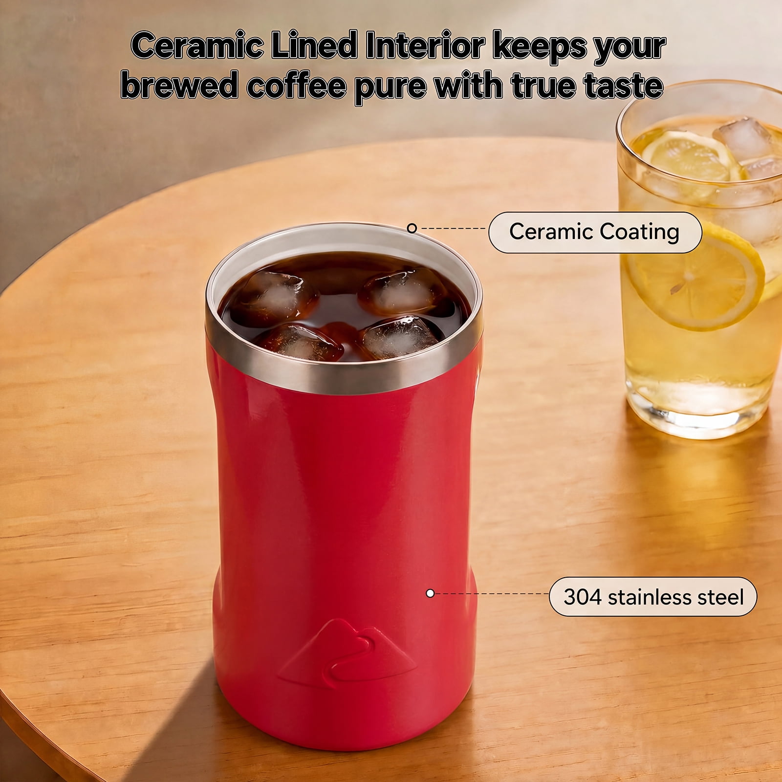 Ozark Trail 16oz Ceramic Lined Stainless Steel Can Tumbler with 2-in-1 Lid,Patriotic Red