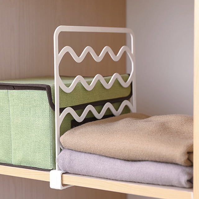 Wardrobe Separation Board Books Clothes Wire Storage Organizer Shelf Cabinet with Clip Rack Closet Divider Kitchen Gadgets White
