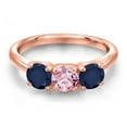 thumbnail image 3 of Gem Stone King 18K Rose Gold Plated Silver Pink Lab Grown Diamond and Blue Sapphire Engagement Ring for Women | 1.70 Cttw | Round 5MM | Gemstone April Birthstone | Size 5, 3 of 6