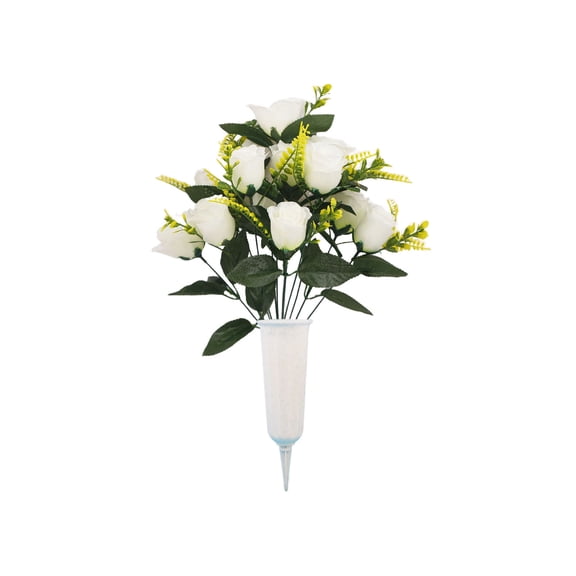 ZhangC Artificial Cemetery Flowers, Memorial Flowers for Gravesite with Vase, Roses Silk Artificial Bouquet, Memorial Day Cemetery Headstones Decoration