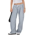 thumbnail image 2 of GEWSEY Women's Striped Wide Leg Lounge Pants Pinstripe Drawstring Lightweights Beach Trousers (Blue, XXL), 2 of 9