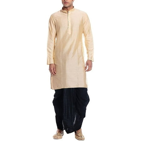 

Royal Men s Gold Silk blend Festive Dhoti Kurta Set