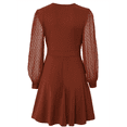 thumbnail image 2 of Robe Courte à Col en V pour Femmes, Smockée, Manches Longues, Taille Haute, Ligne A, Cocktail, Mini, Été Automne, Robes 2025, 2 of 10