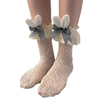 

VIEGINE Women Lace Mesh Socks Lolita JK Style Cute Bowknot Japanese Maiden Lovely Calf Socks Harajuku Uniform Socks for Student Girls