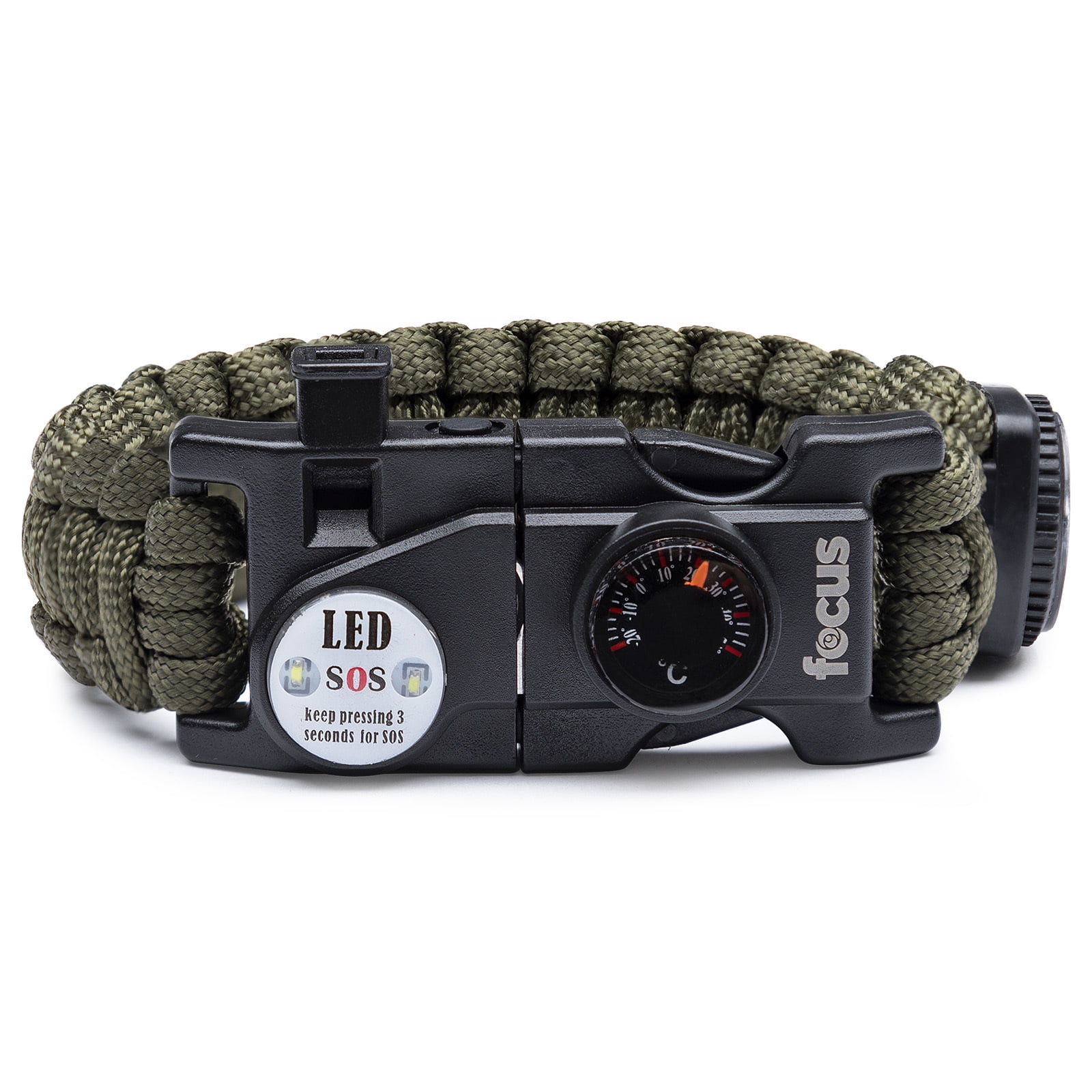 20 in 1 Paracord Survival Bracelet Outdoor SOS Whistle LED Compass Flint Tool CO 