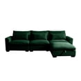 thumbnail image 5 of 122" Corduroy Sectional Sofa,  L Shaped Couch with Storage Footstool & 3 Pillow, Sectional Couch for Living Room Apartment, Green, 5 of 9