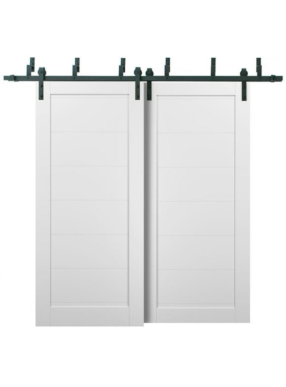 Barn Bypass Doors 48 x 80 with 6.6ft Hardware | Quadro 4115 White Silk | Sturdy Heavy Duty Rails Kit Steel Set | Double Sliding Panel Door