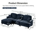 thumbnail image 6 of Newest Three Seater Modular L Shaped Sectional Couch,Flared Arms,Removable Ruffles Pleats Skirts,Spindle Legs, Comfy Chenille 3-Seat Deep Seat Sofa,Movable Ottoman,Blue, 6 of 20