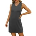 thumbnail image 4 of Wyobmus Womens Soft V-Neck Tank Tops Dress Sleeveless Mini Sundress Casual Solid Color Slit Side Full Slip Summer Dress B-Dark Gray, 4 of 5