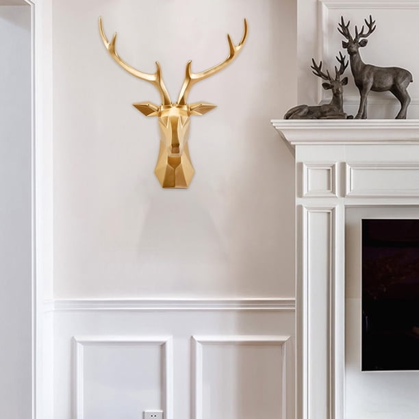Cabeza de ciervo 3D decorativa-elegante cabeza de Animal escultura de pared decoración de bienvenida decoración-geometría ciervos astas Oro Colco Estatua de cabeza de ciervo