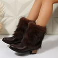 thumbnail image 5 of SACFOF Womens 1.97-inch Chunky Mid Calf Fur Heel Boots Furry Fuzzy Fluffy Pointed Toe Boots for Women Short Wide Calf Fall Winter Snow Fold Over Boot, 5 of 6