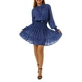 thumbnail image 2 of Qiylii Women Loose Mini Dress, Elegant Long Sleeve Stand Neck Polka Dots Print Dress, 2 of 9