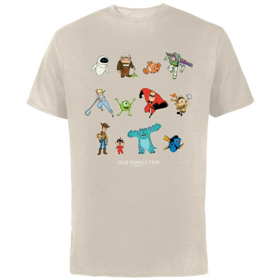 Disney and Pixar Characters Vacation Our Family Trip - Short Sleeve Cotton T-Shirt for Adults - Customized-Natural