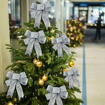 EWASWON 10cm Silver Christmas Decorative Bow - Mini Hanging Holiday Ornament for Christmas Tree, Small Silver Holiday Decoration Bow