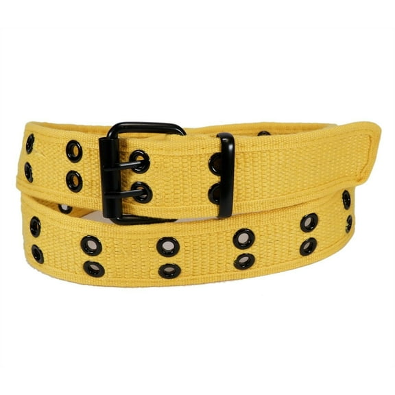 Yellow 2 Holes Row Metal Grommets Stitched Canvas Fabric Military Web Belt