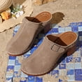 thumbnail image 5 of Modisza Womens Chunky Stacked Heel Mules Closed Toe Heeled Slip on Clogs Casual Slide Shoes Ladies Summer Walking Sandals Brown 6, 5 of 7