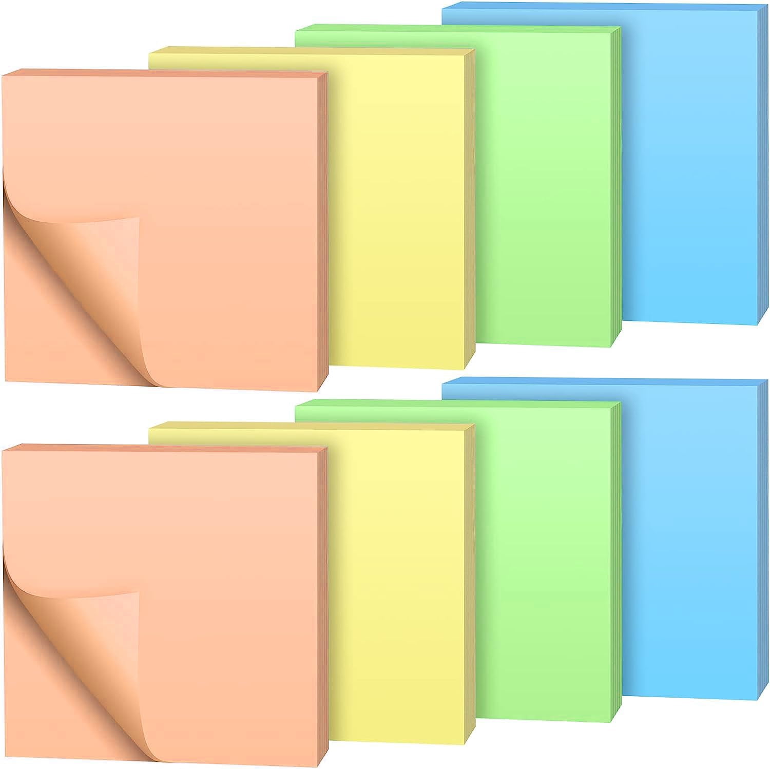 100 Pack of 3"x3" 100 Sheet Sticky Note Pads in Pastel Colors for Office Note Taking - 100 Count of 3"x3" 100 Sheet Sticky Note Pads in Yellow, Green, Orange and Blue