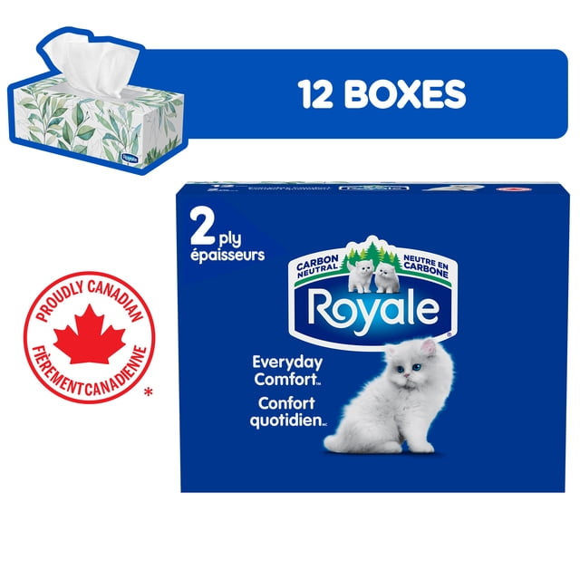 Royale Everyday Comfort, 2 Ply Facial Tissue, 12 Flat Boxes, 126 Tissues per Box
