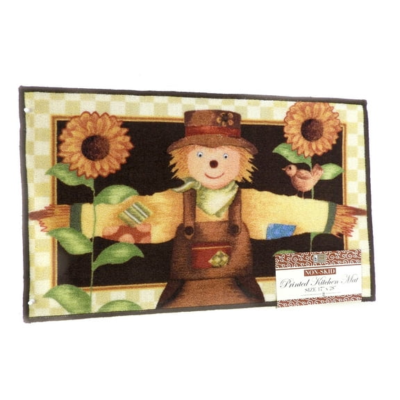 Multi Color Printed Non-Skid Kitchen Mat - Fall Harvest Scarecrow Design, 17" x 28", Versatile for Kitchen, Front, or Side Door by Dependable Industries