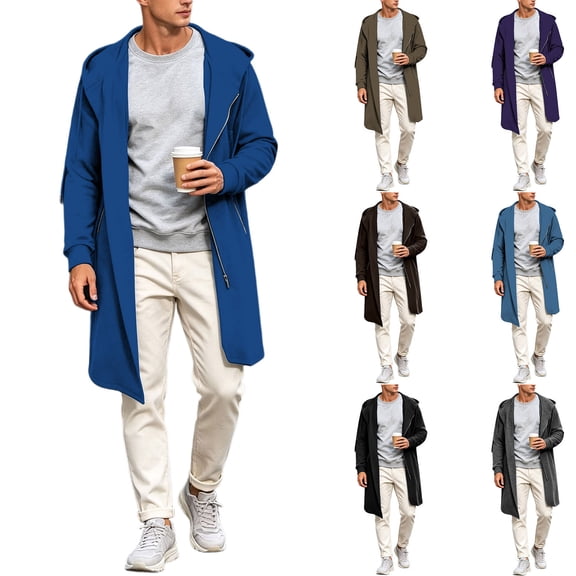 HOOMEUMY Men's Long Hooded Sweatshirt Jacket with Zipper Ideal for Casual and Outdoor Activities
