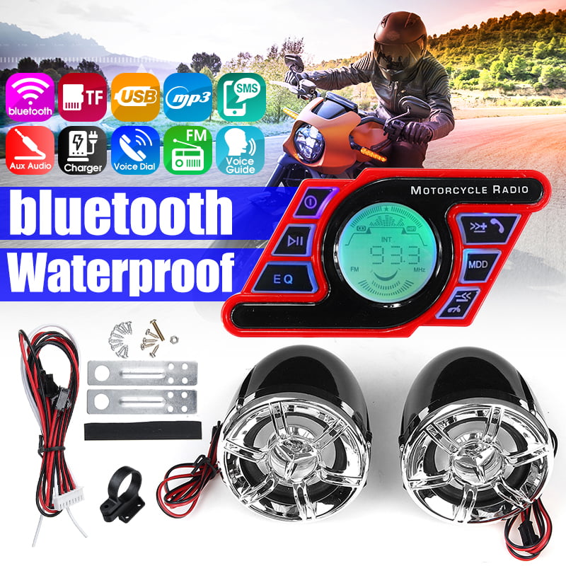 Waterproof Bluetooth Motorcycle Stereo Speaker Amp System MP3 Audio FM Radio AUX