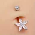 thumbnail image 3 of QQTDFG Sterling Silver Flower CZ Crystal Belly Bar Button Navel Ring Piercing A4399-8mm, 3 of 9