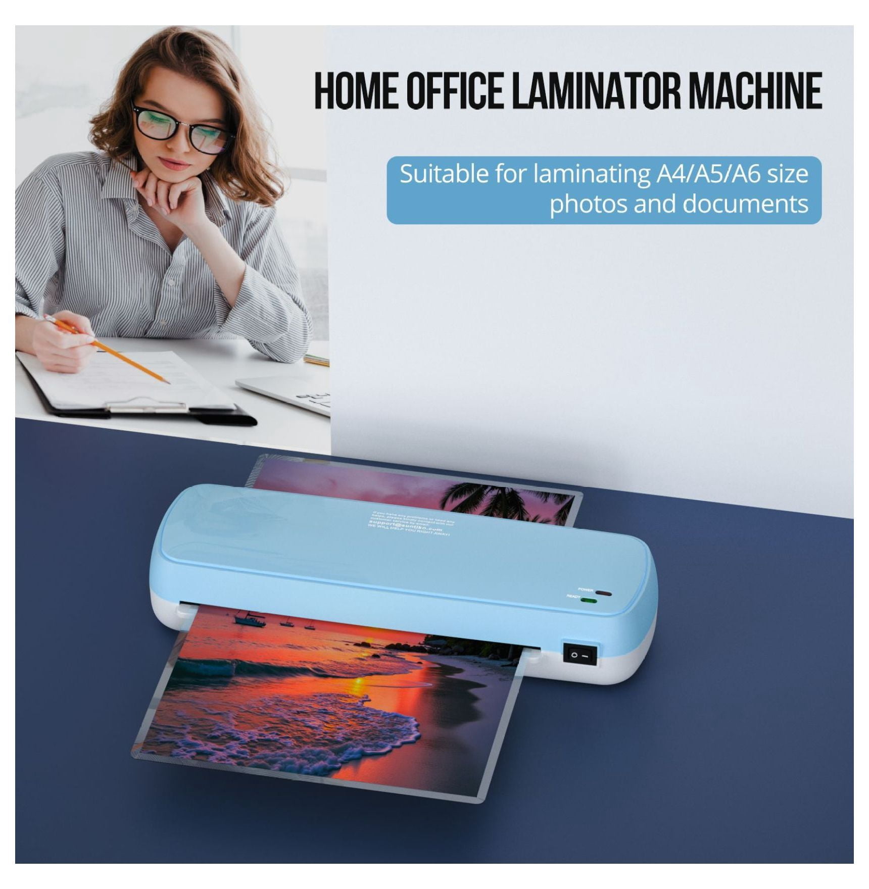 Laminator Machine - A4 A5 A6 Laminator with 10 Sheets - Fast Laminating, Never Jam, Color Preservation - Home, School, Office Supplies