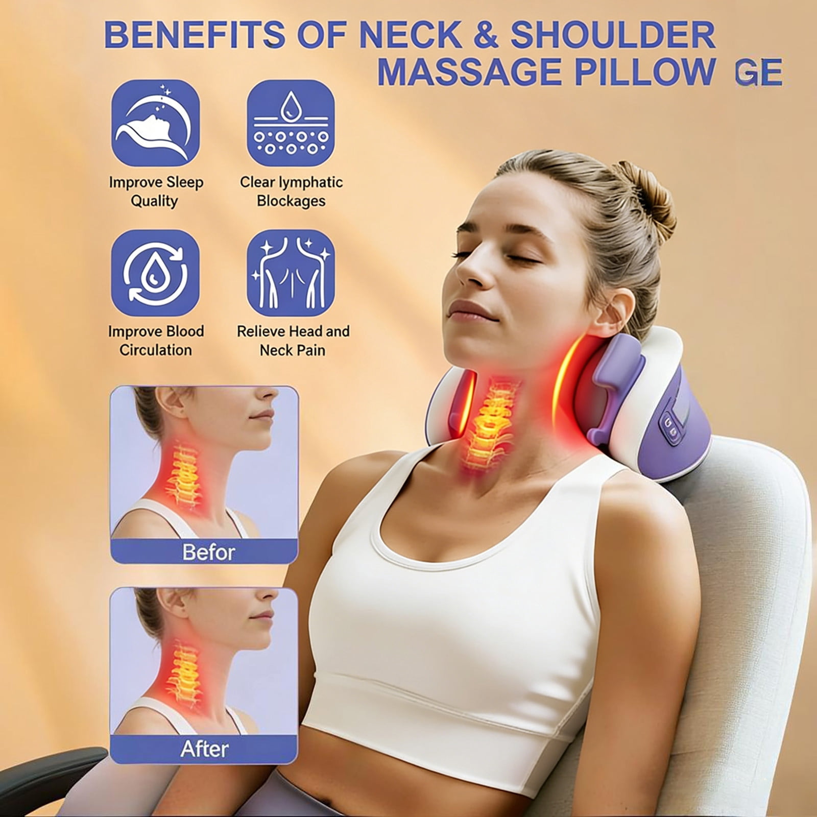 Electric Massage Pillow, Designed for Neck Massage with Red Light Heating Function, Relieves Neck Pain and Headache (1PC, A)