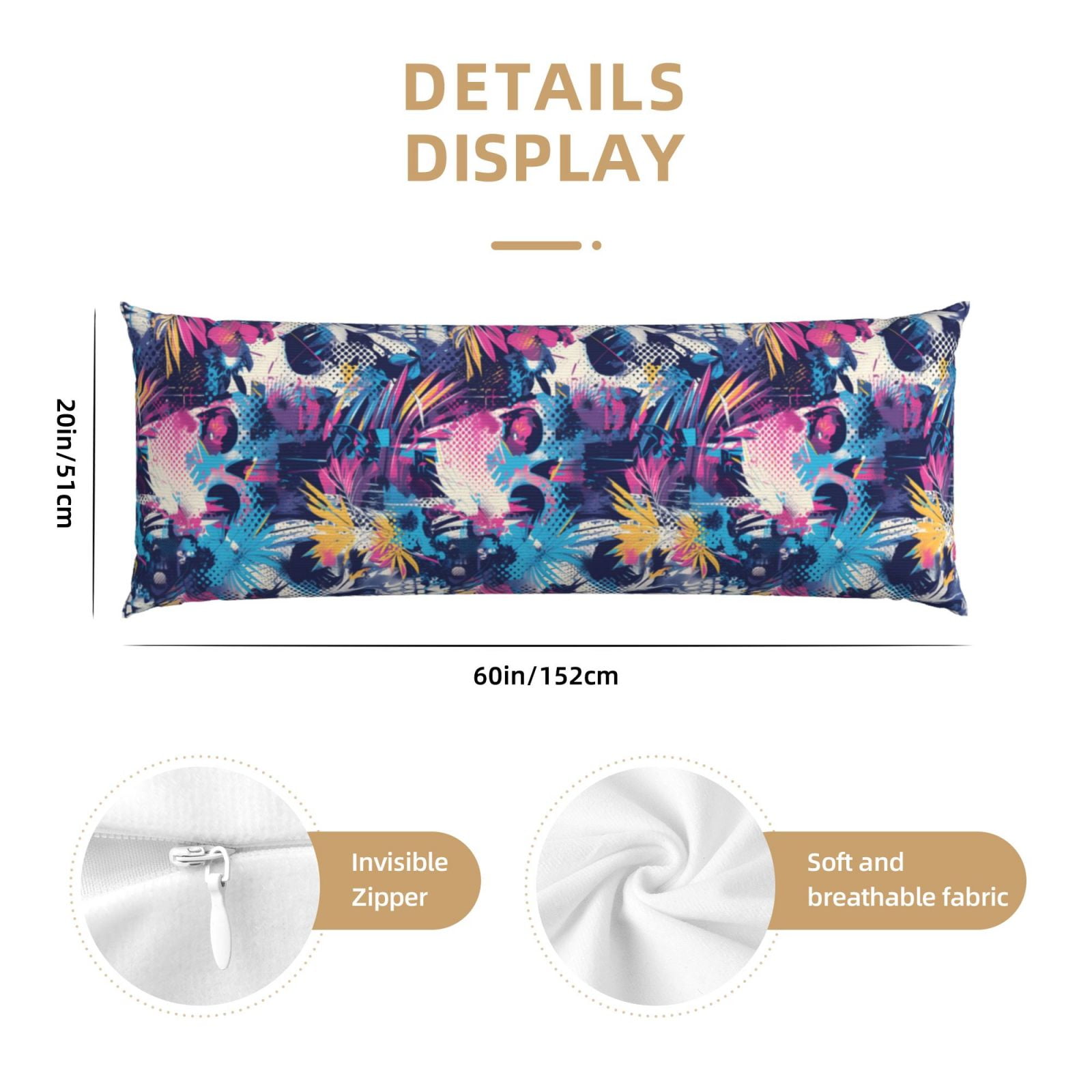 Naloa cool Skull colorful Super Soft 20x60 Body Pillow Case,Long Side Hidden Zipper（PILLOWS ARE NOT INCLUDED）